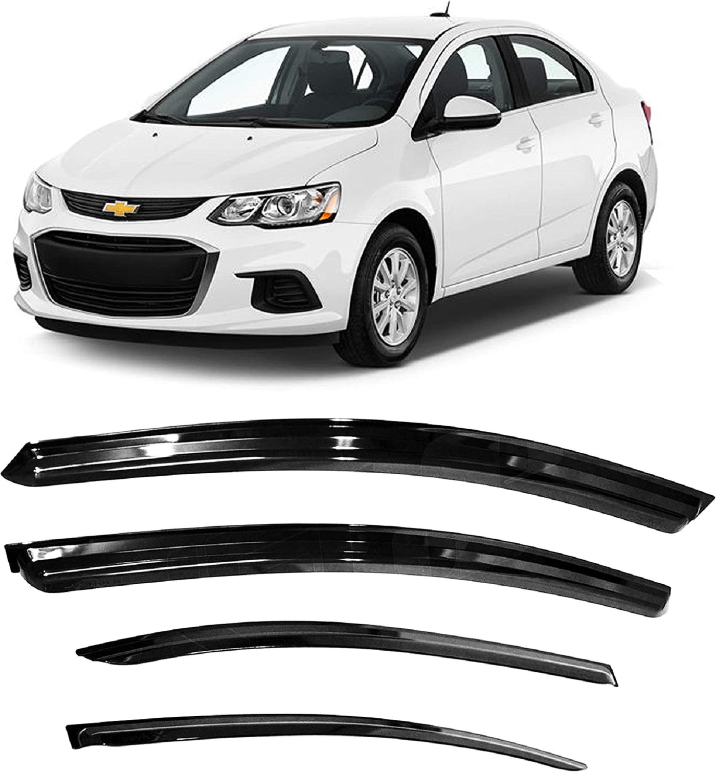 JSP Chevrolet Sonic / Aveo 2014-2020 Tape-On Car Window Deflector Rain Guards, 218025